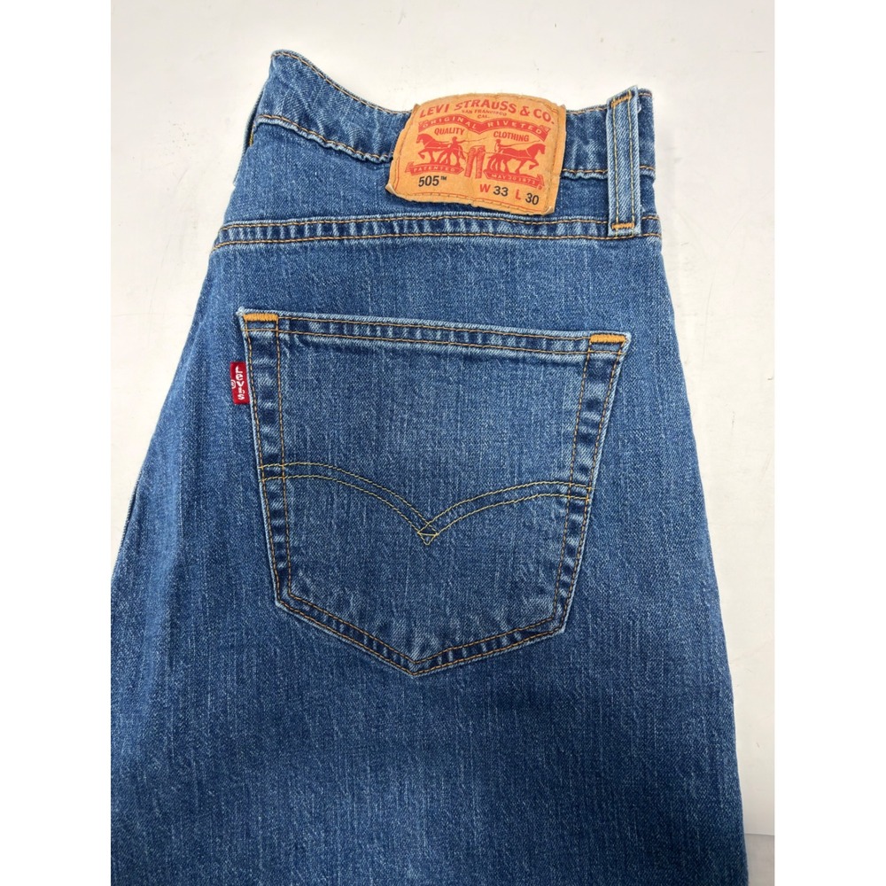 Levi's 505 Regular Fit Straight Leg Jeans Men 33x30 Blue Stretch Denim Med Wash